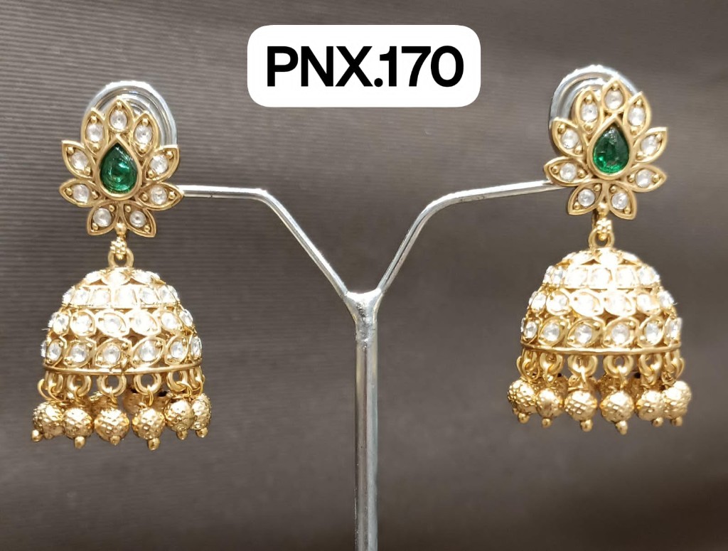 Lotus Green Stone Lattice Jhumka
