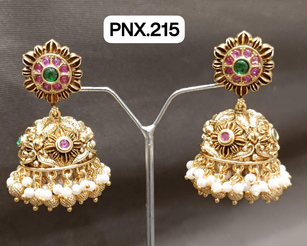 Antique Gold Floral Pearl Jhumka